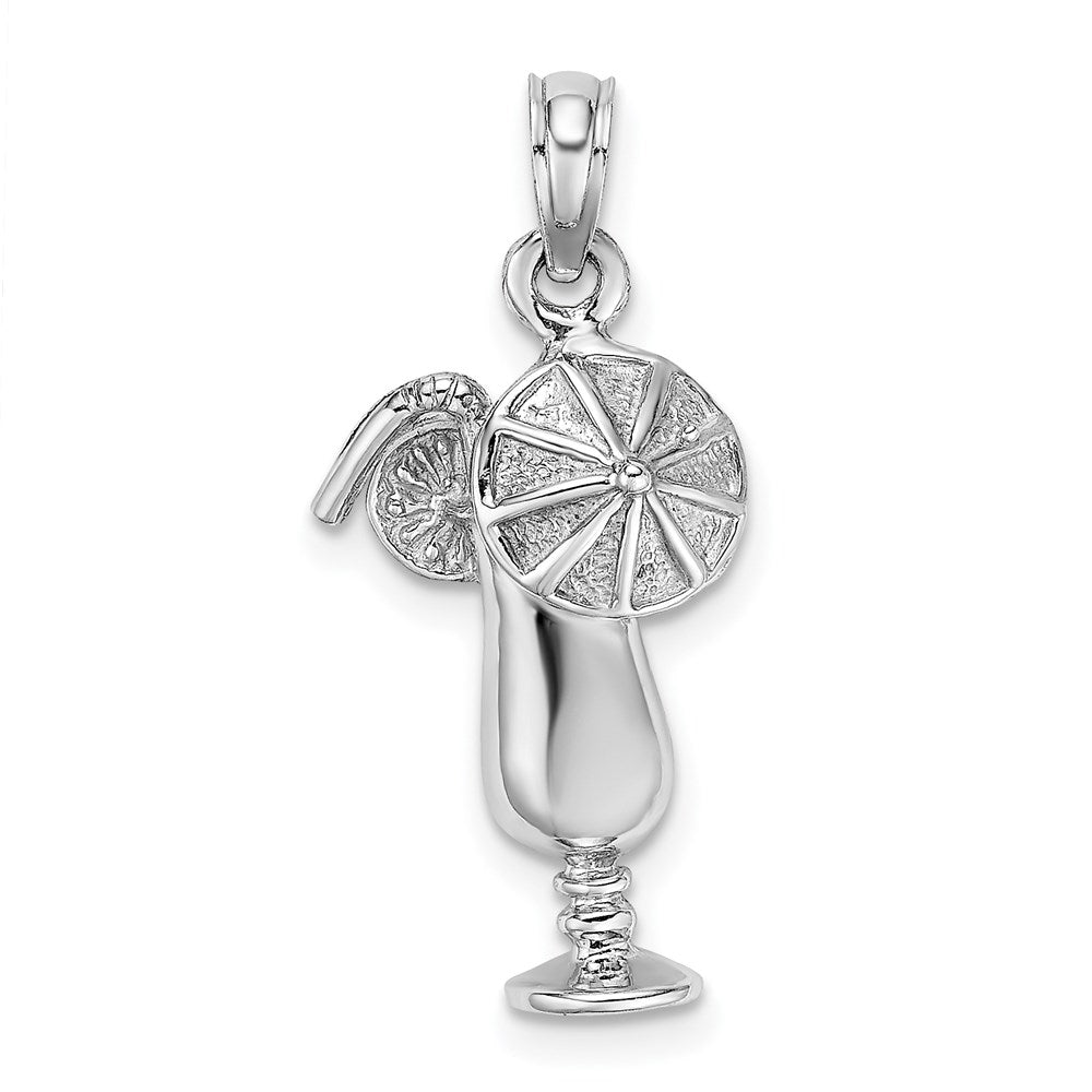14K Weißgold Charm „Tropisches Getränk", poliert