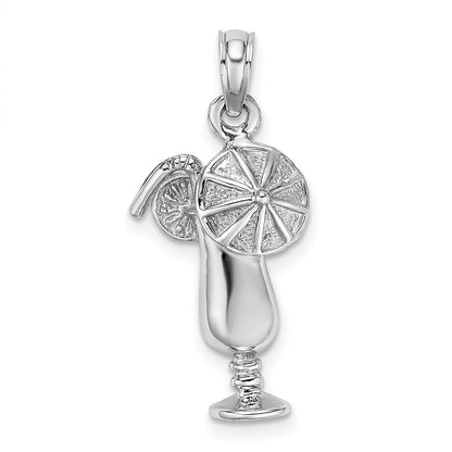14K Weißgold Charm „Tropisches Getränk", poliert