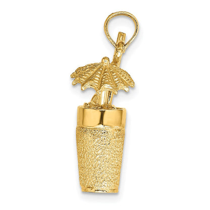 14K Gelbgold 3D-Cocktail-Getränk-Charm mit Textur
