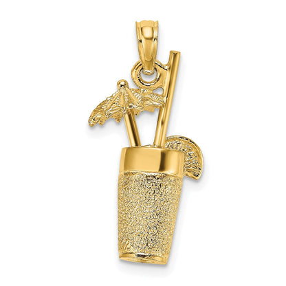 14K Gelbgold 3D-Cocktail-Getränk-Charm mit Textur