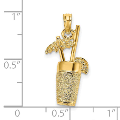 14K Gelbgold 3D-Cocktail-Getränk-Charm mit Textur