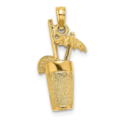 14K Gelbgold 3D-Cocktail-Getränk-Charm mit Textur