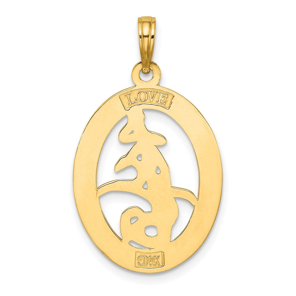 14K Gelbgold Charm mit chinesischem Liebessymbol in gravierter ovaler Fassung