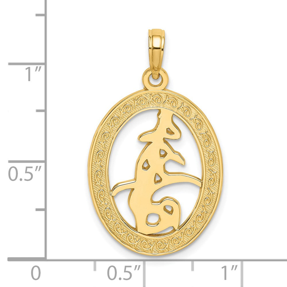 14K Gelbgold Charm mit chinesischem Liebessymbol in gravierter ovaler Fassung