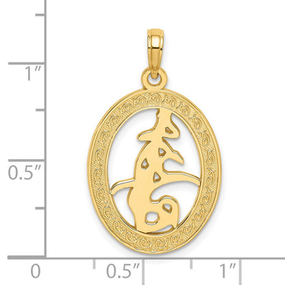 14K Gelbgold Charm mit chinesischem Liebessymbol in gravierter ovaler Fassung
