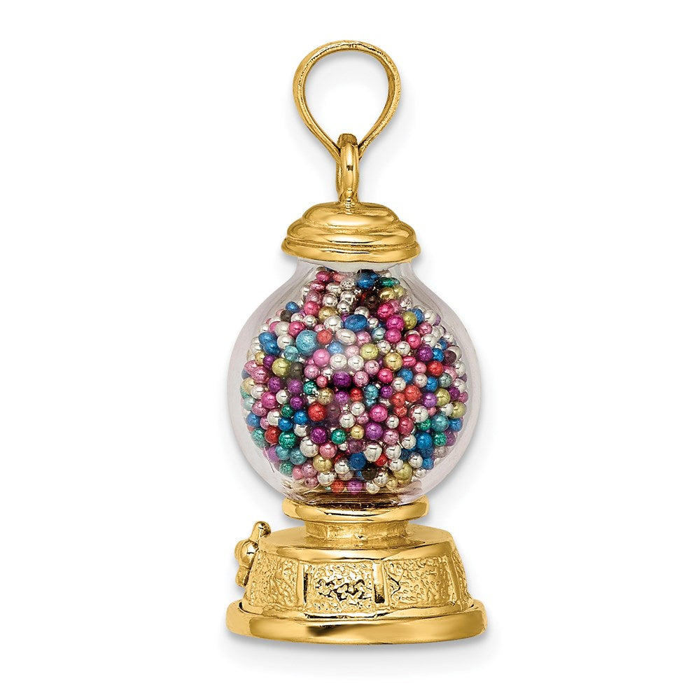 14K Gelbgold 3-d Beweglich Gumball Machine Glas Anhänger