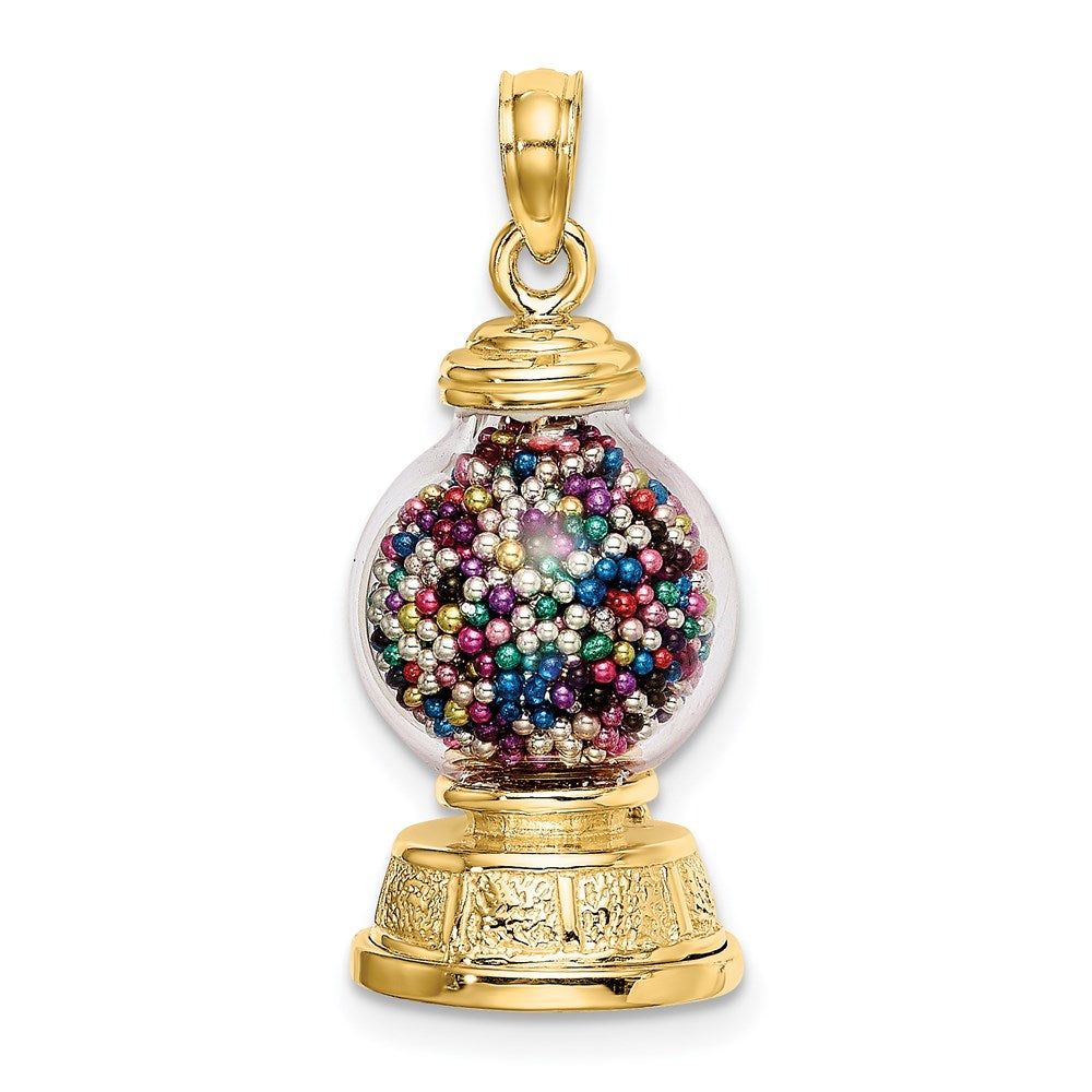 14K Gelbgold 3-d Beweglich Gumball Machine Glas Anhänger