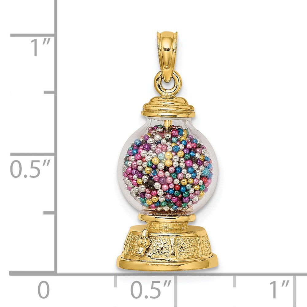 14K Gelbgold 3-d Beweglich Gumball Machine Glas Anhänger
