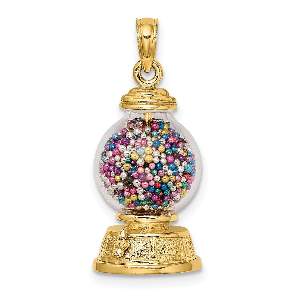 14K Gelbgold 3-d Beweglich Gumball Machine Glas Anhänger