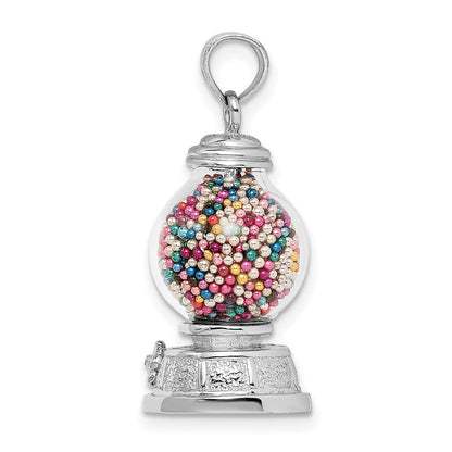 14K Weißgold 3-d Beweglich Gumball Machine Glas Anhänger