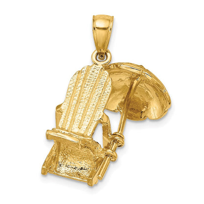 14K Gelbgold 3-D-Strandstuhl-Charm mit Sonnenschirm