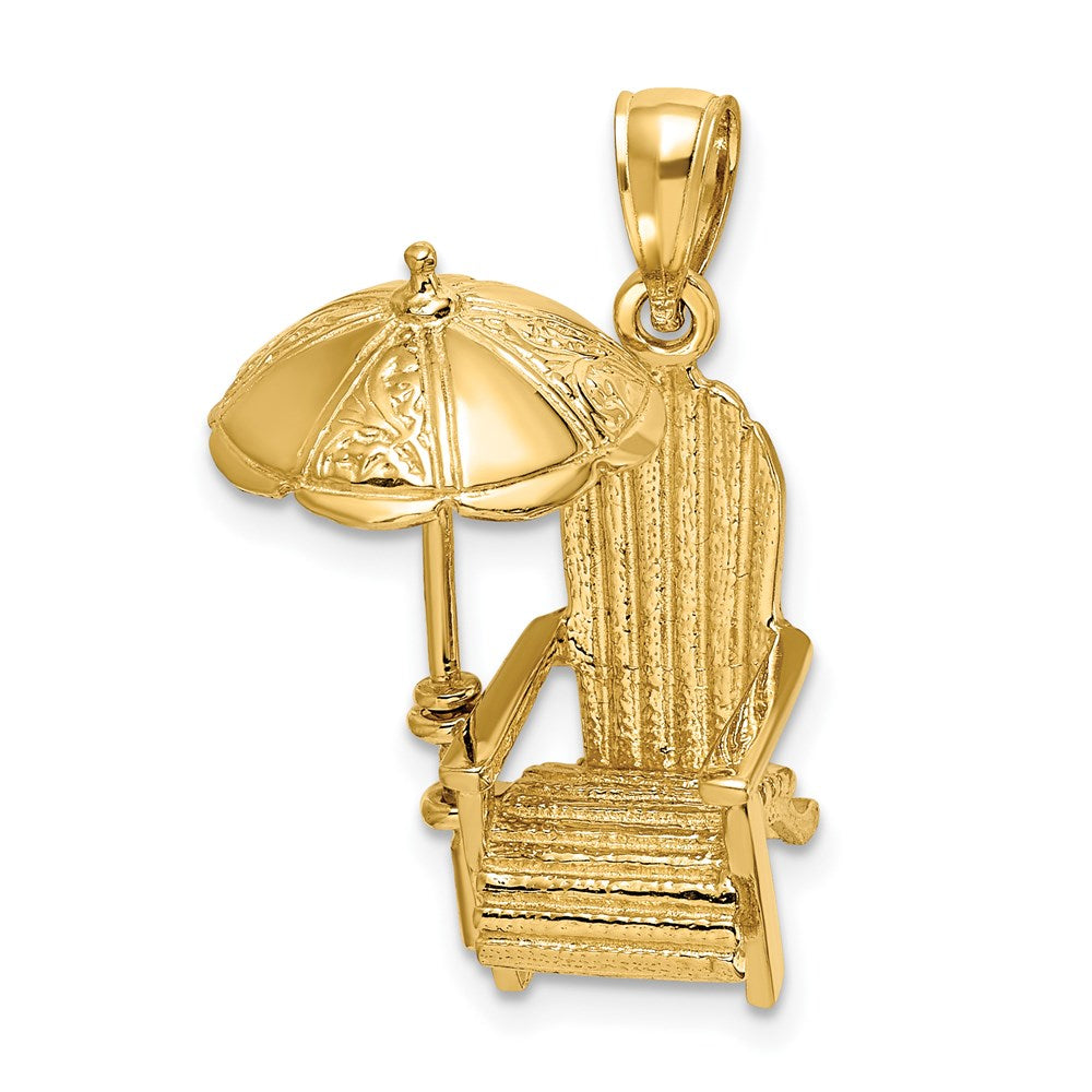 14K Gelbgold 3-D-Strandstuhl-Charm mit Sonnenschirm