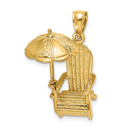 14K Gelbgold 3-D-Strandstuhl-Charm mit Sonnenschirm