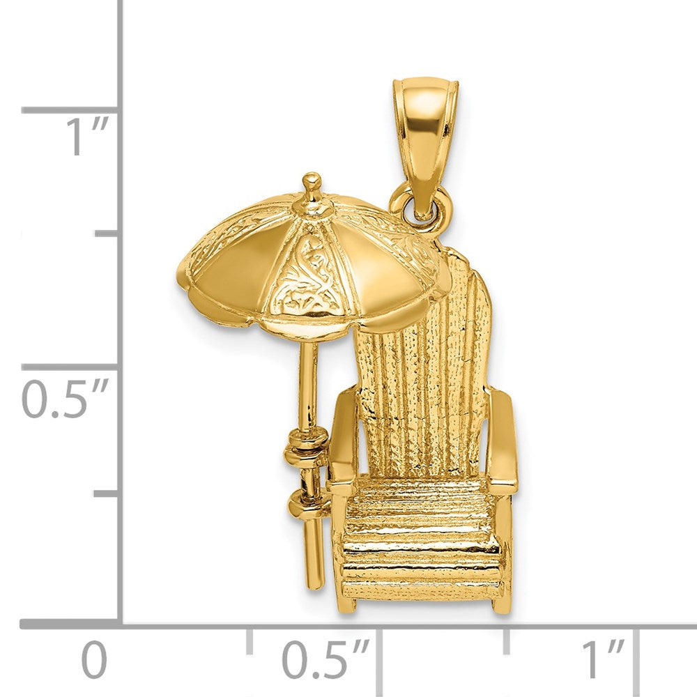 14K Gelbgold 3-D-Strandstuhl-Charm mit Sonnenschirm