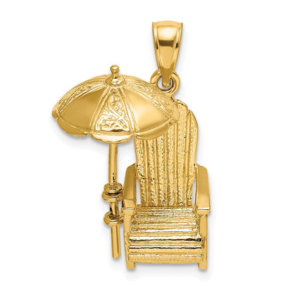 14K Gelbgold 3-D-Strandstuhl-Charm mit Sonnenschirm