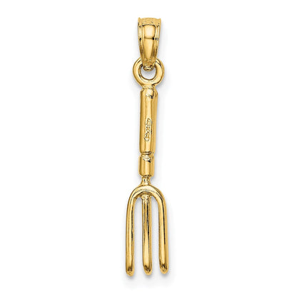 14K Gelbgold 3-d Fork Garden Tool Charm