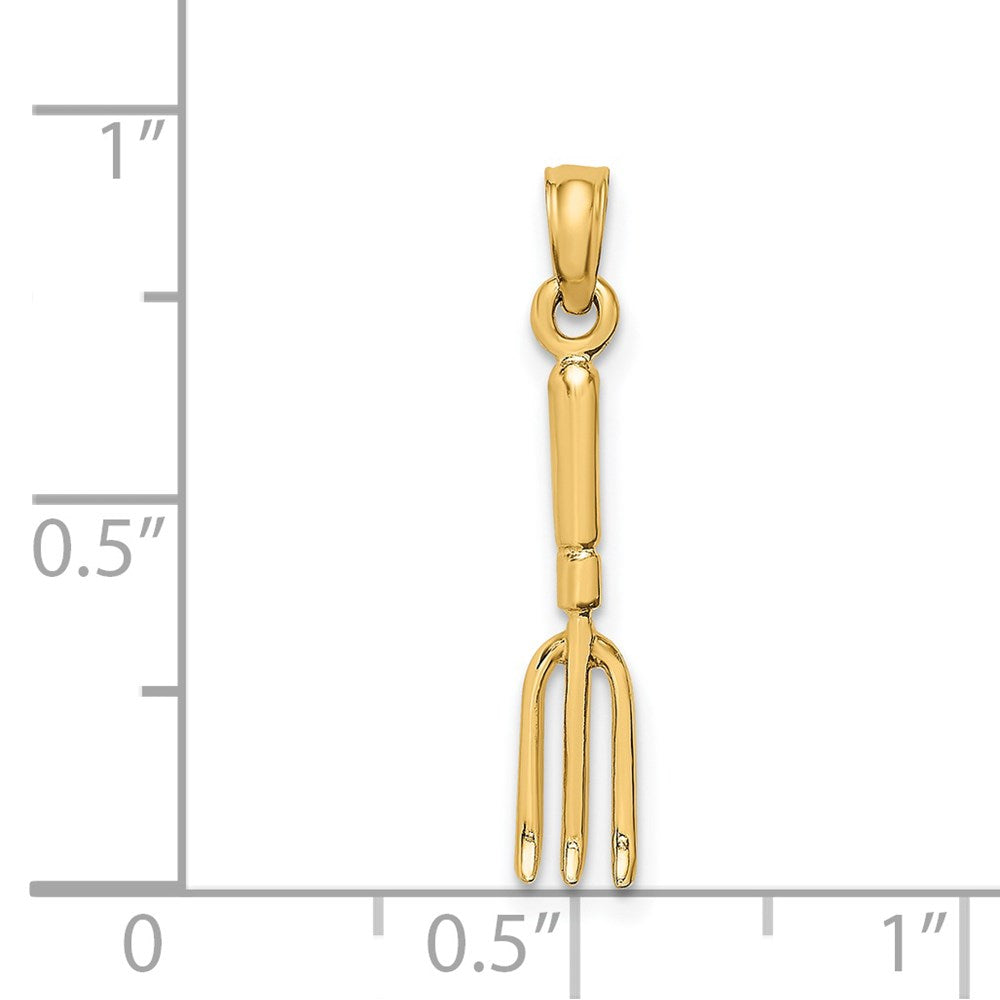 14K Gelbgold 3-d Fork Garden Tool Charm