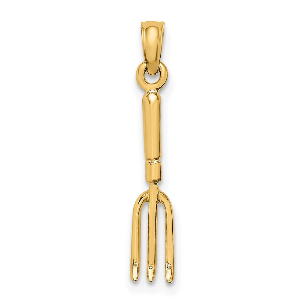 14K Gelbgold 3-d Fork Garden Tool Charm