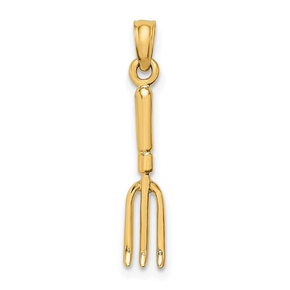 14K Gelbgold 3-d Fork Garden Tool Charm