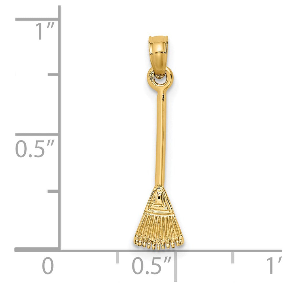 14K Gelbgold 3-d Blatt Rake Garden Tool Charm