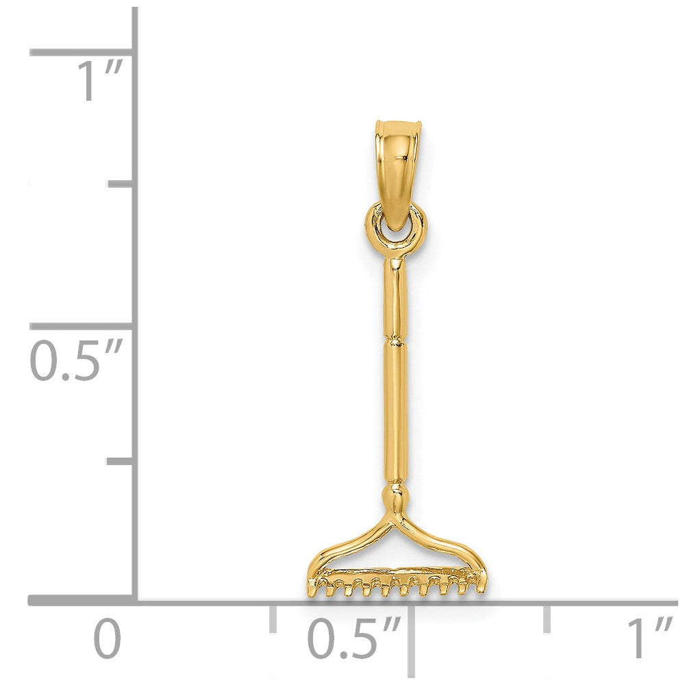 14K Gelbgold 3-d Landscape Rake Garden Tool Charm