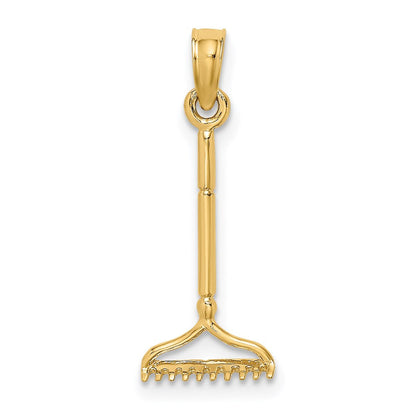 14K Gelbgold 3-d Landscape Rake Garden Tool Charm