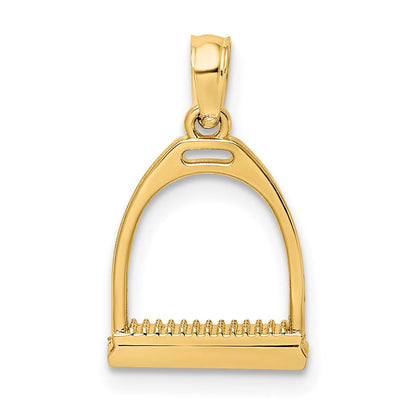 14K Gelbgold 3-d Poliert Klein Pferd Stirrup Charm