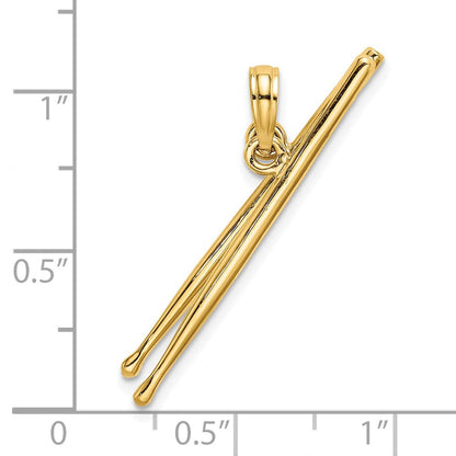 14K Gelbgold 3-D beweglicher Trommelstöcke-Charm