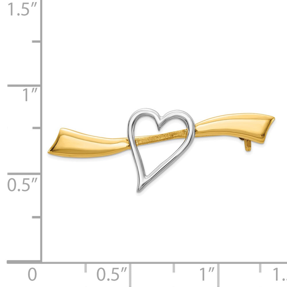 14K Gelb & Rhodium Gold & Rhodium Massiv Satiniert Poliert Herz Brosche