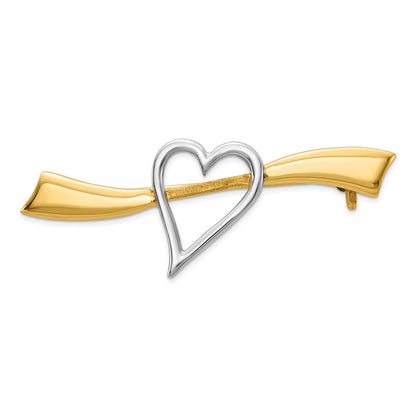 14K Gelb & Rhodium Gold & Rhodium Massiv Satiniert Poliert Herz Brosche