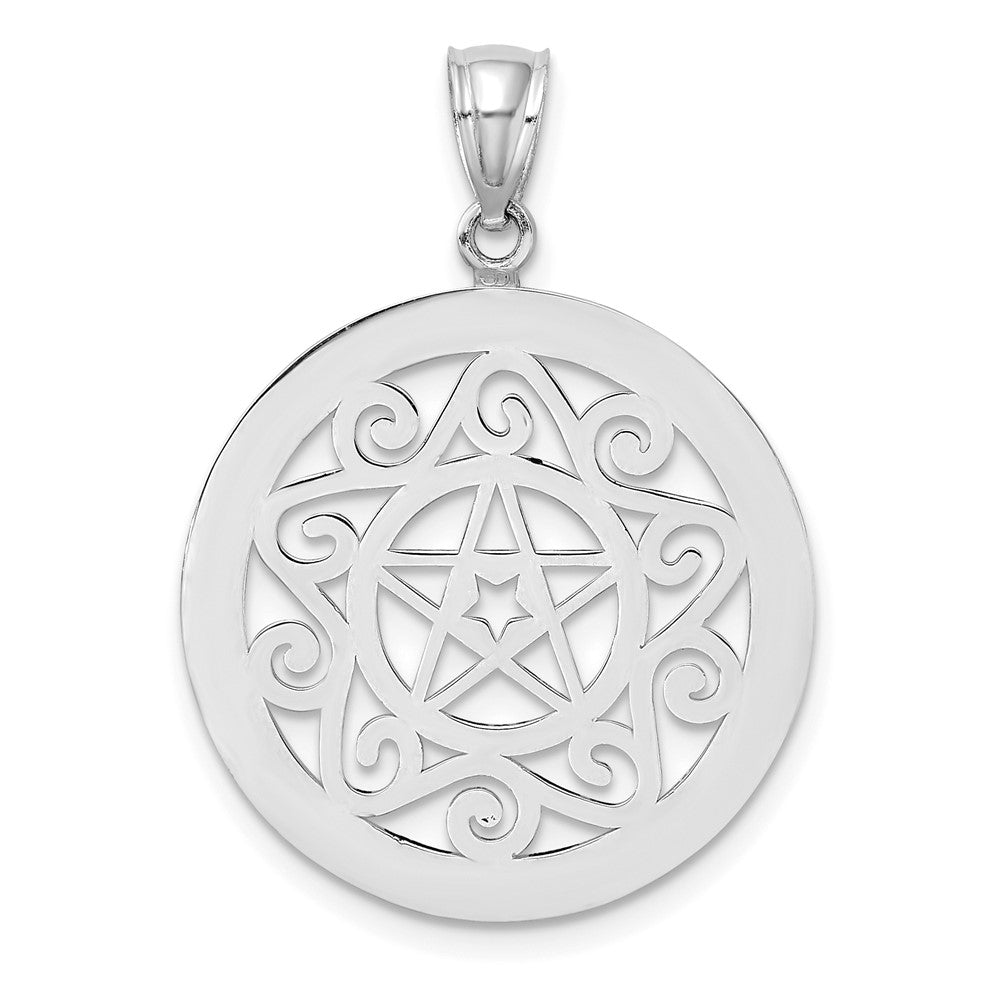 14K Weißgold Tribal-Stern-Charm im runden Rahmen