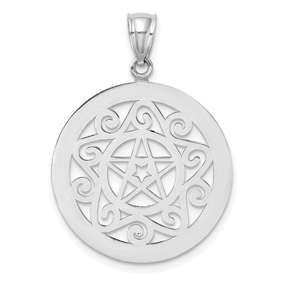 14K Weißgold Tribal-Stern-Charm im runden Rahmen