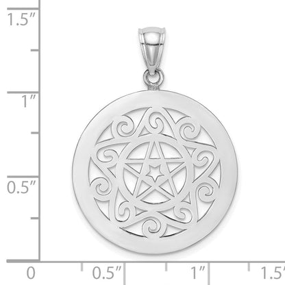14K Weißgold Tribal-Stern-Charm im runden Rahmen