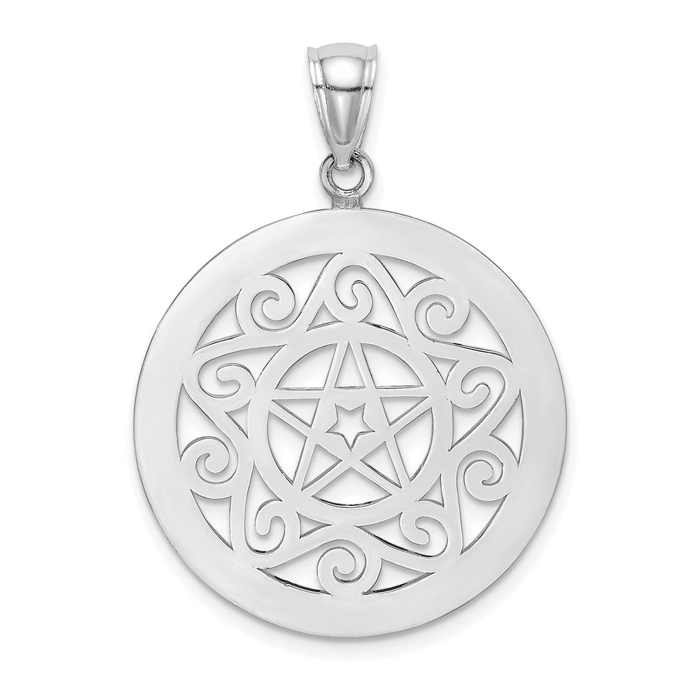 14K Weißgold Tribal-Stern-Charm im runden Rahmen