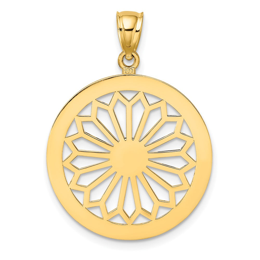 14K Gelbgold Retro-Gänseblümchen-Charm im runden Rahmen
