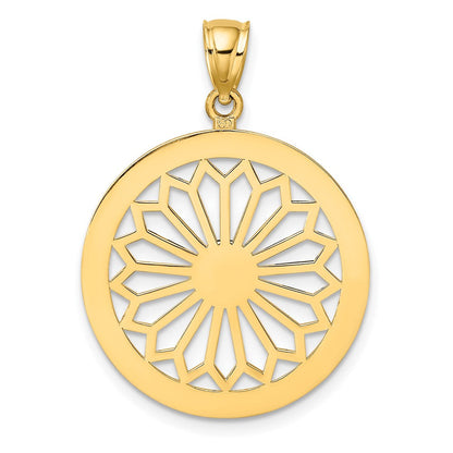 14K Gelbgold Retro-Gänseblümchen-Charm im runden Rahmen