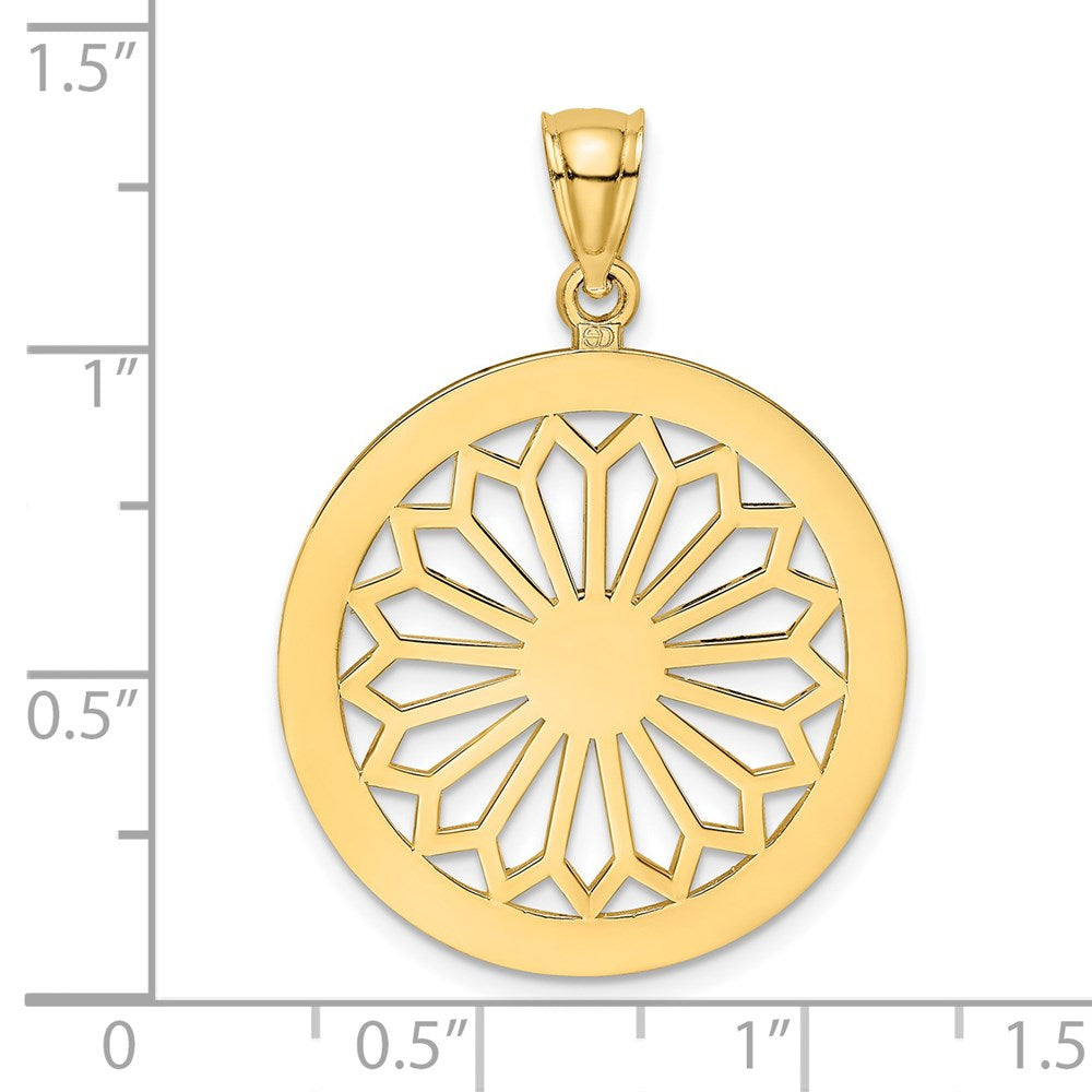 14K Gelbgold Retro-Gänseblümchen-Charm im runden Rahmen