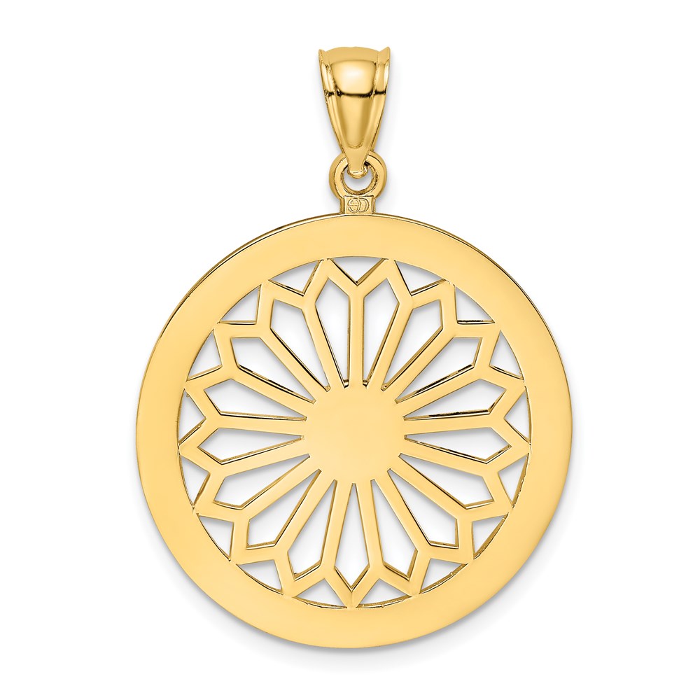 14K Gelbgold Retro-Gänseblümchen-Charm im runden Rahmen