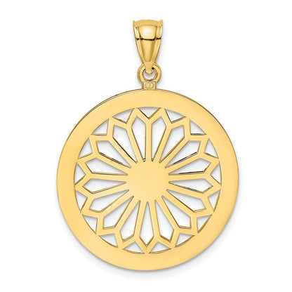 14K Gelbgold Retro-Gänseblümchen-Charm im runden Rahmen