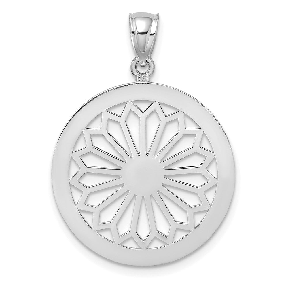 14K Weißgold Retro-Gänseblümchen-Charm im runden Rahmen