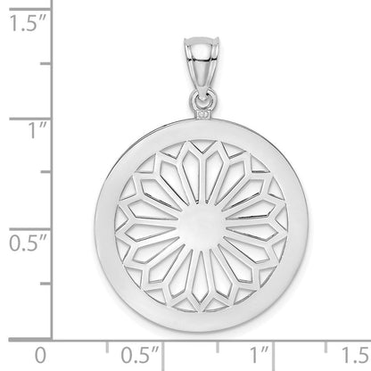 14K Weißgold Retro-Gänseblümchen-Charm im runden Rahmen