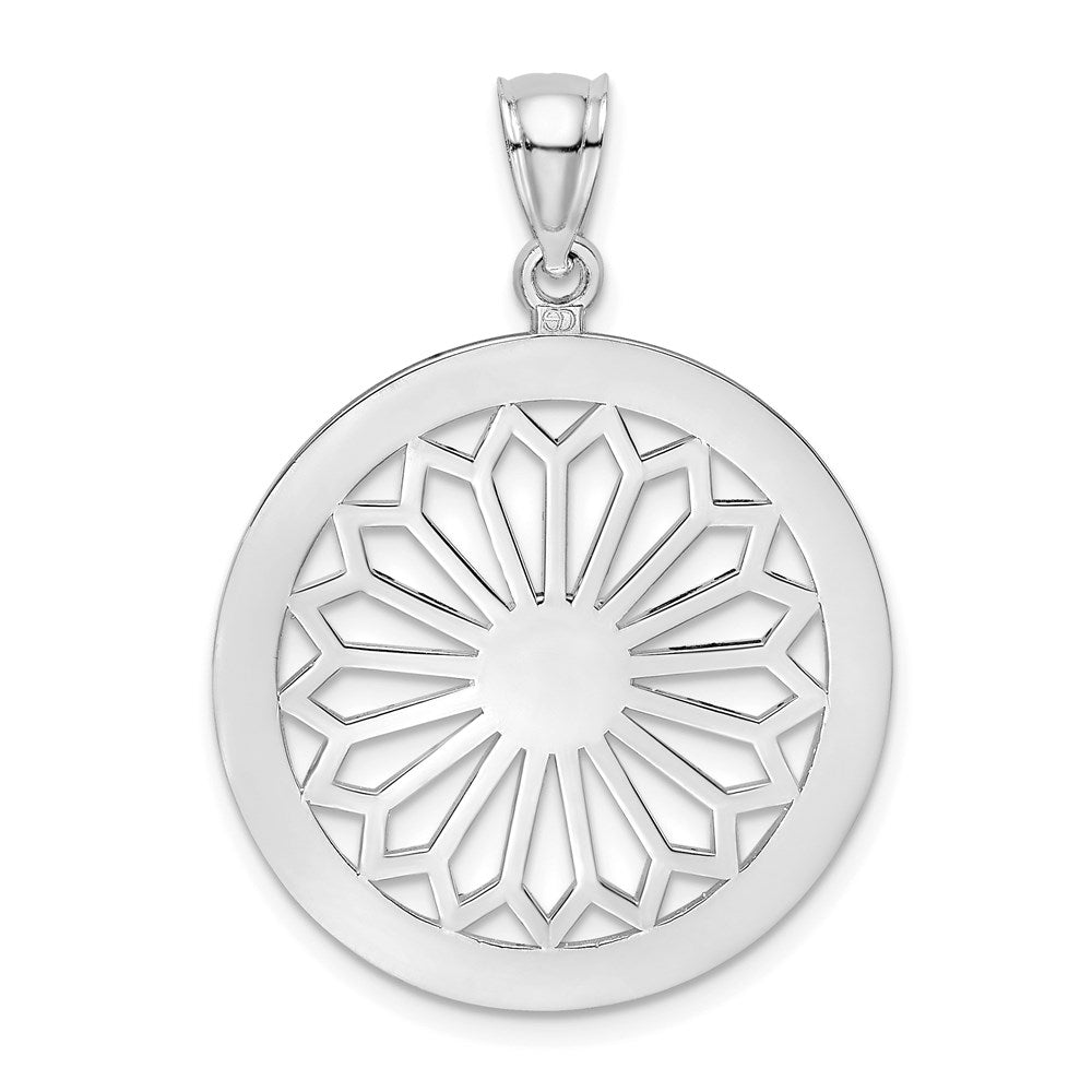 14K Weißgold Retro-Gänseblümchen-Charm im runden Rahmen