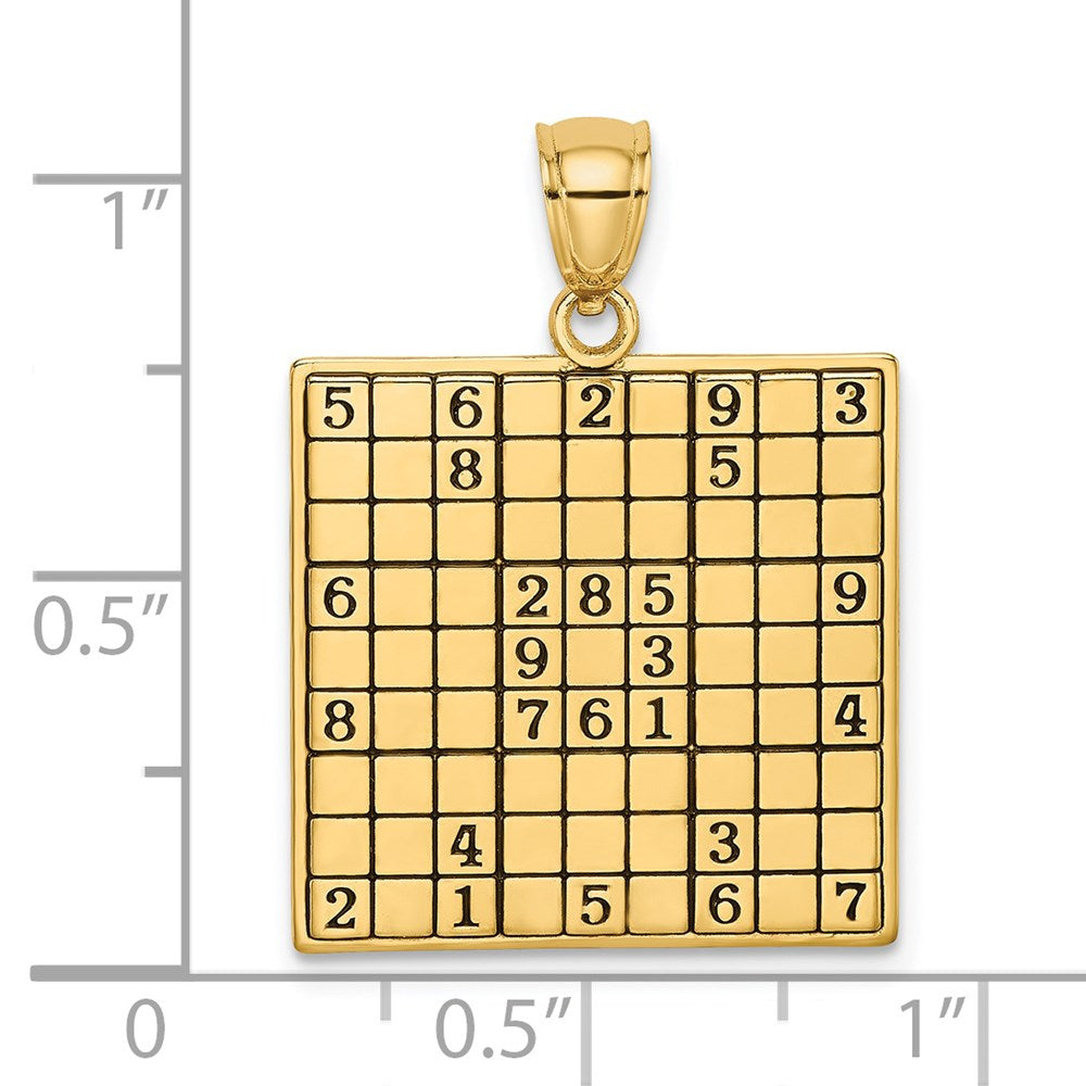 14K Gelbgold Polierter Antiker Sudoku-Spielbrett-Charm