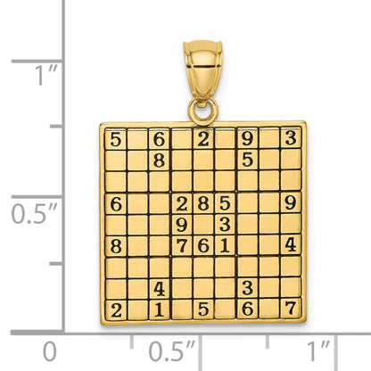 14K Gelbgold Polierter Antiker Sudoku-Spielbrett-Charm