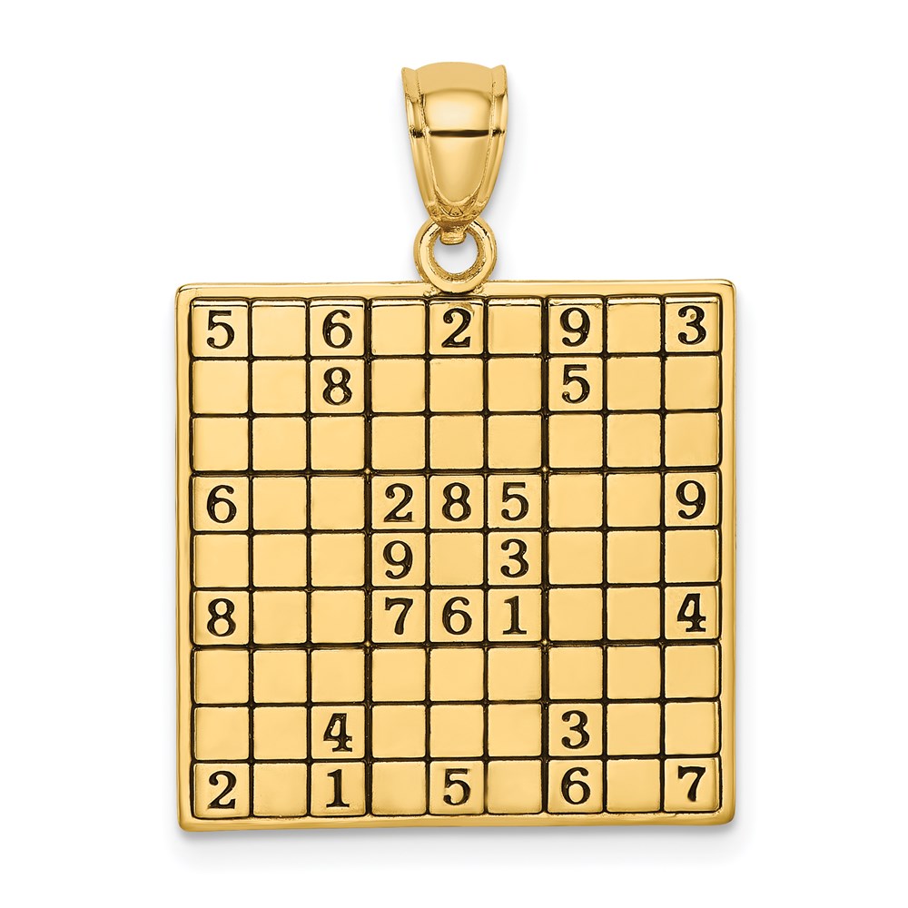 14K Gelbgold Polierter Antiker Sudoku-Spielbrett-Charm