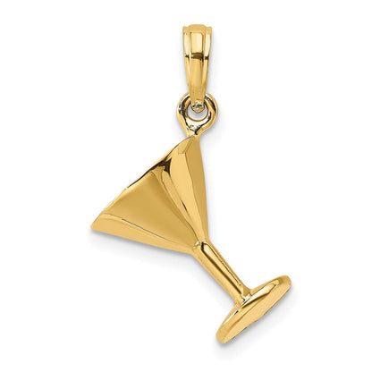 14K Gelbgold Poliert 3-D Martini-Glas Charm