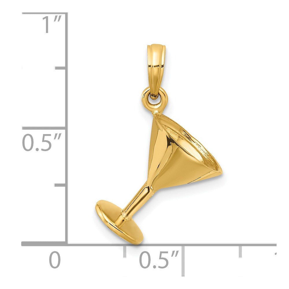 14K Gelbgold Poliert 3-D Martini-Glas Charm