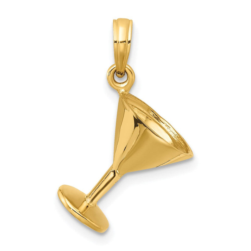 14K Gelbgold Poliert 3-D Martini-Glas Charm