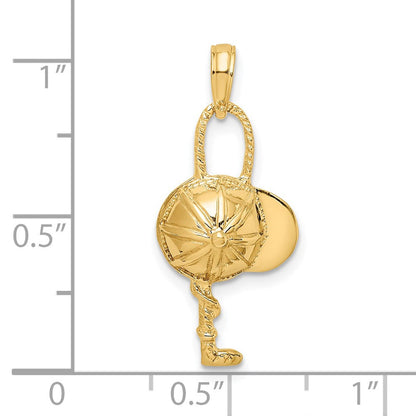 14K Gelbgold 2-D Jockeyhelm-und-Reitgerte-Charm