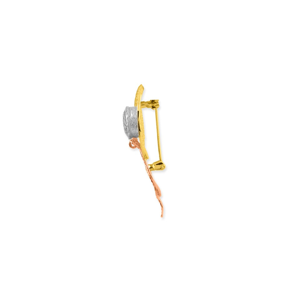 14K Tricolor Gold Filigran Diamantiert Hat Brosche